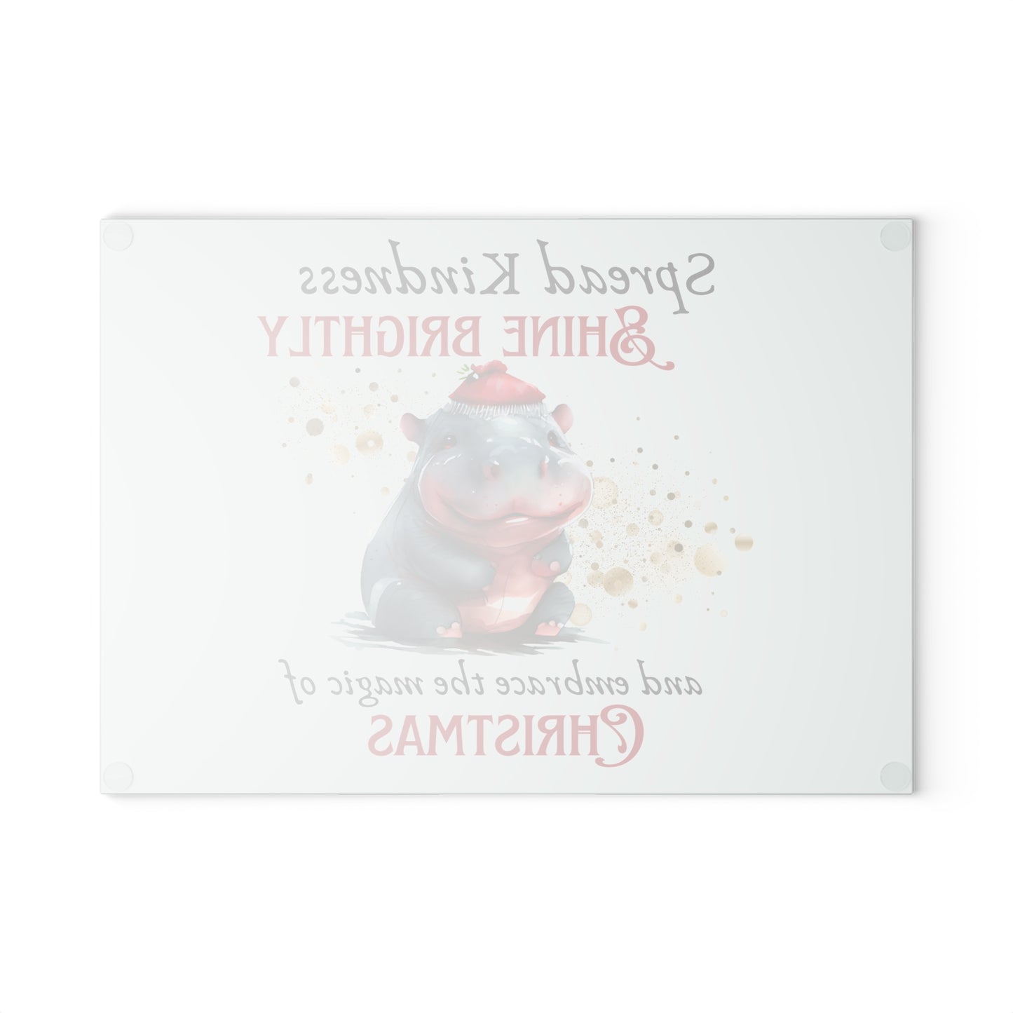 Glass Cutting Board - Hippopotamus with the Magic of Christmas