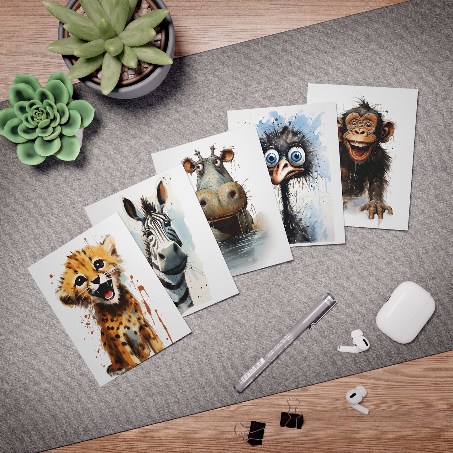 Multi-Design Greeting Cards (5-Pack) Safari Animals