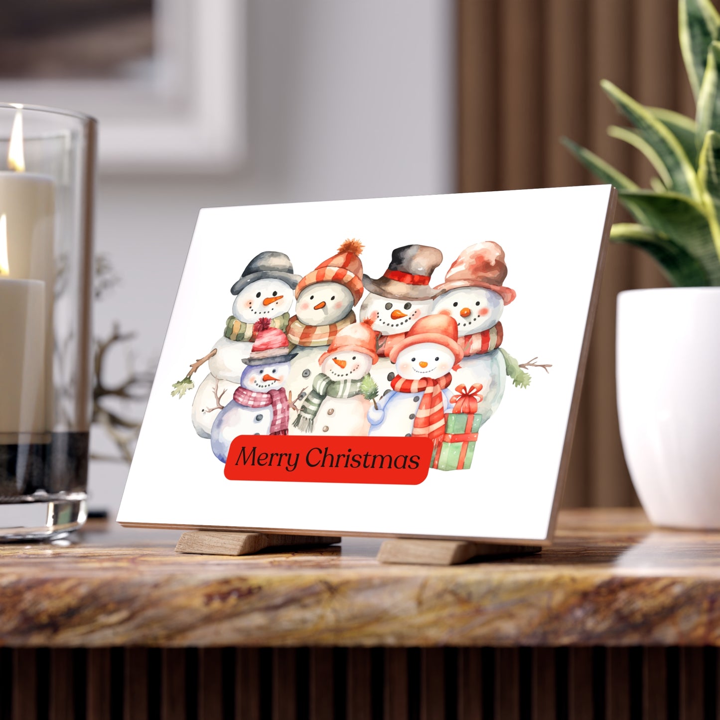 Ceramic Photo Tile - Merry Christmas Snowman