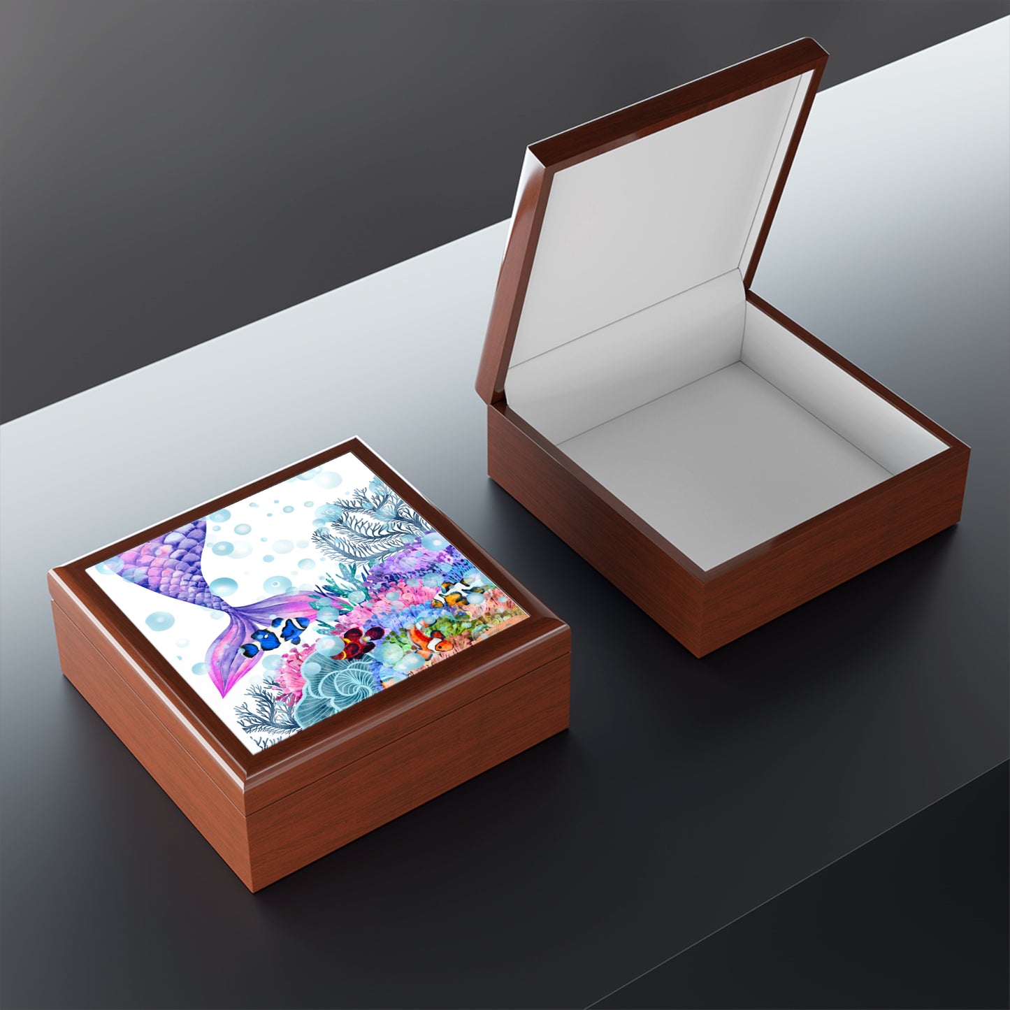 Jewelry Box – White Ceramic Mermaid Tail under the sea