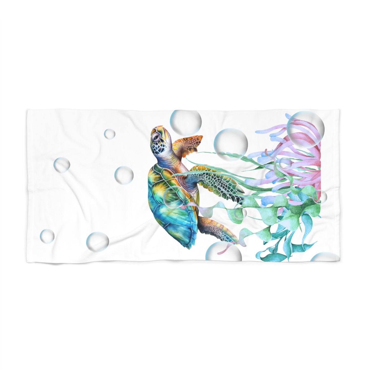 Luxurious Beach Towel - Watercolor Vibrant Turtle Design