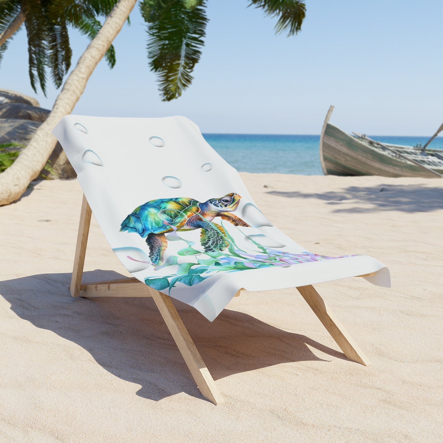 Luxurious Beach Towel - Watercolor Vibrant Turtle Design
