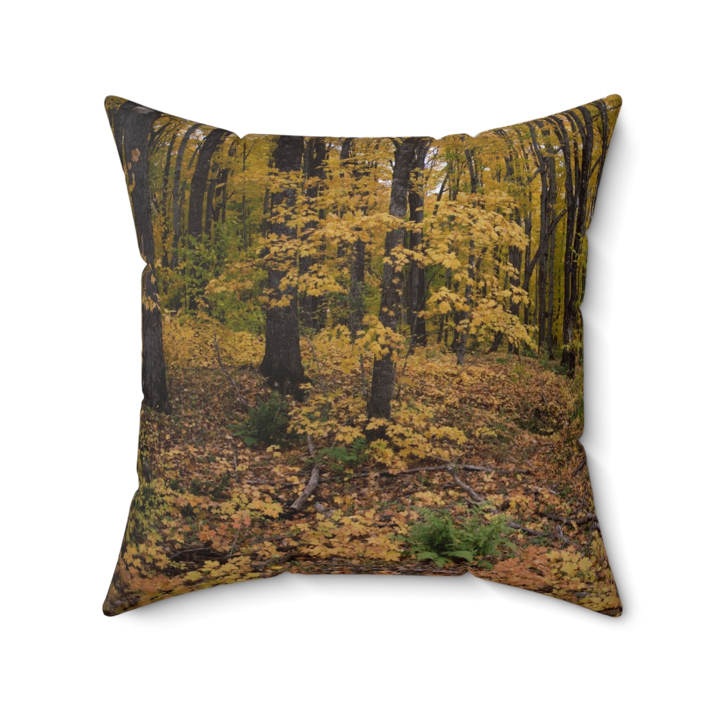Spun Polyester Square Pillow Fall walk in the woods