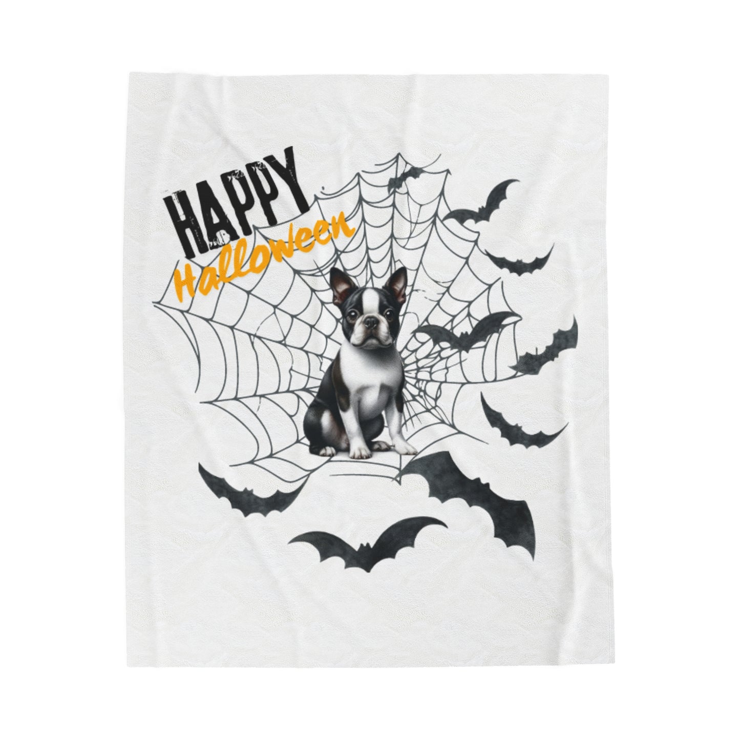 Velveteen Plush Blanket - Boston Terrier Halloween