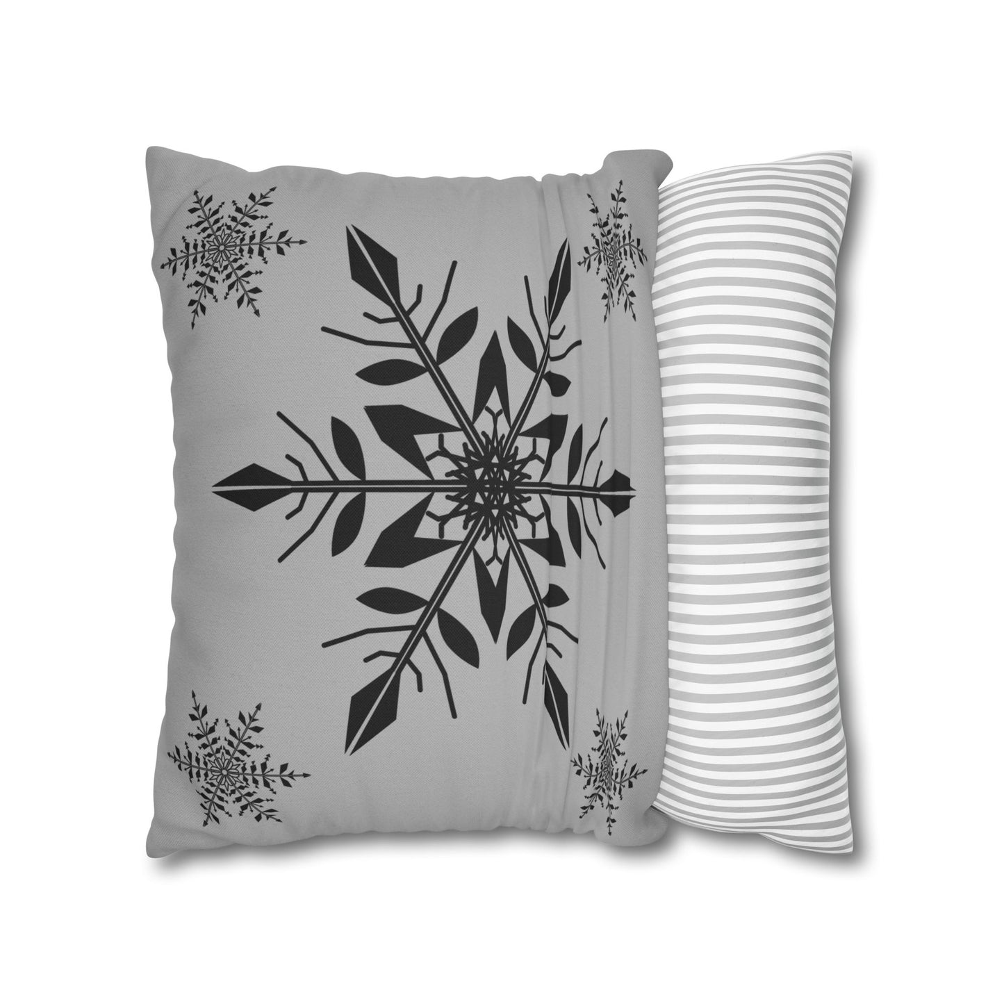 Spun Polyester Square Pillowcase - SNOWFLAKES GREY