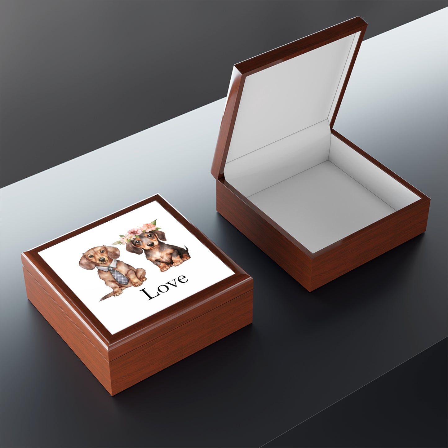 Jewelry Box – White Ceramic Dachshund Love