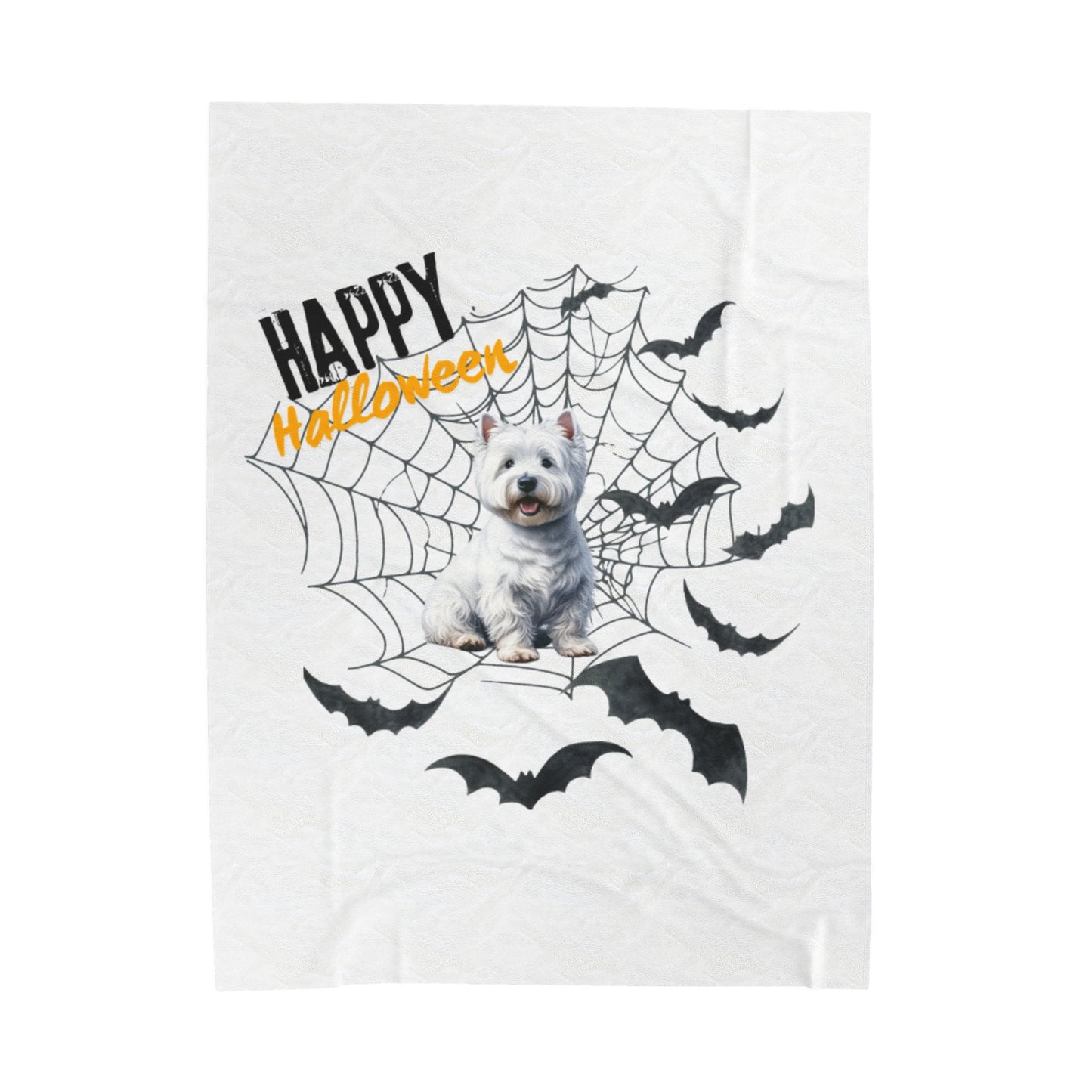 Velveteen Plush Blanket - White Terrier Halloween