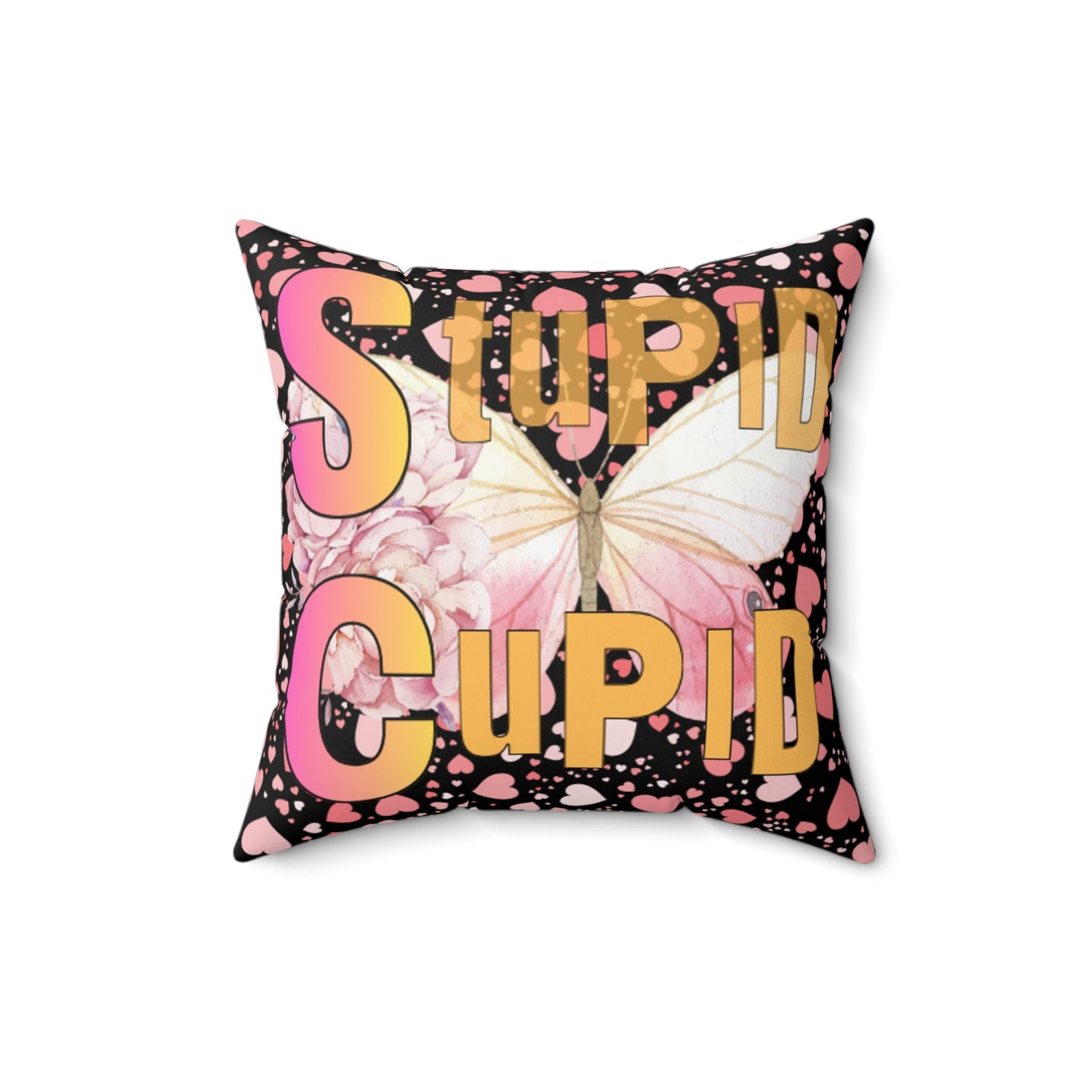 Spun Polyester Square Pillow Stupid Cupid Transformation Butterfly