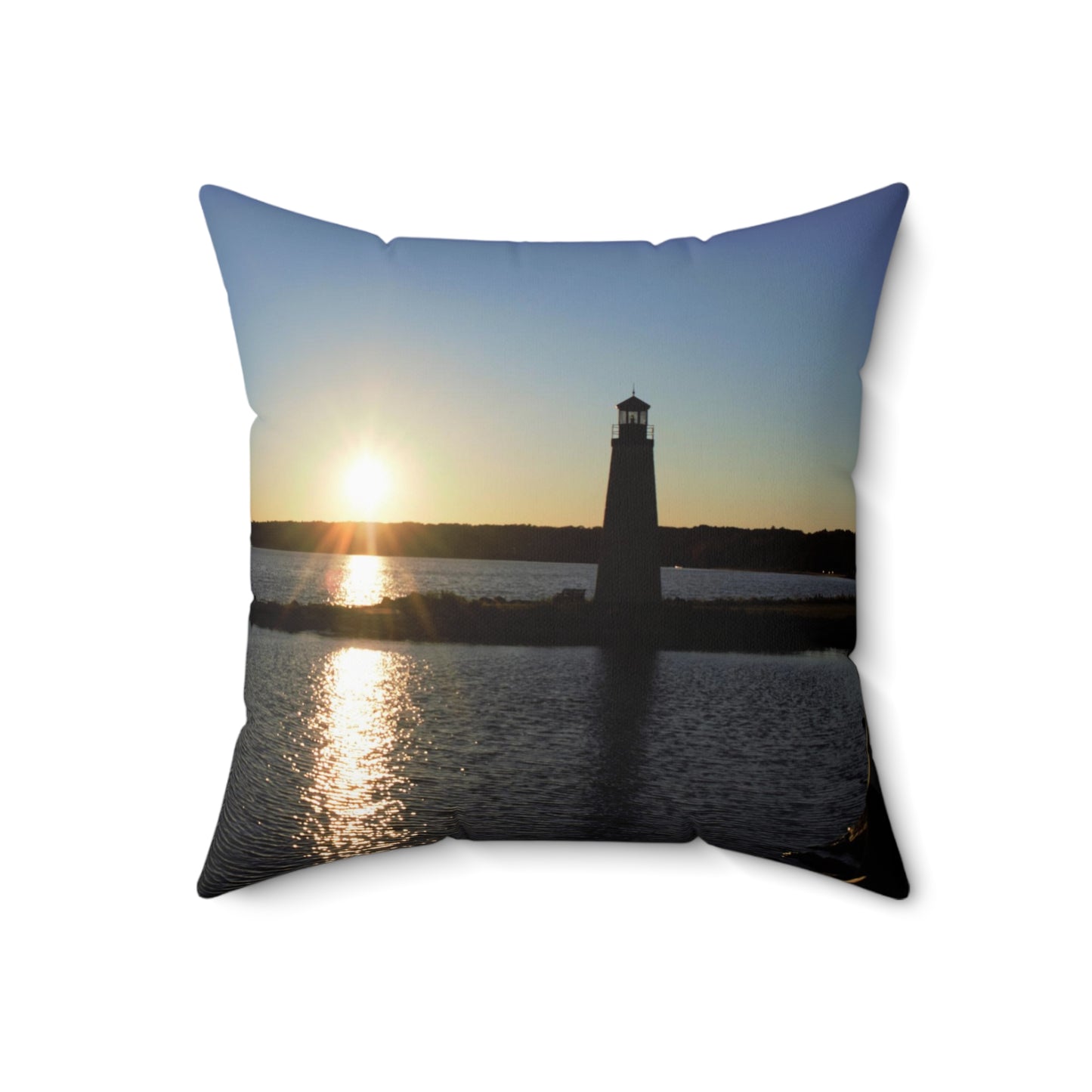 Spun Polyester Square Pillow Sunset at the Light House