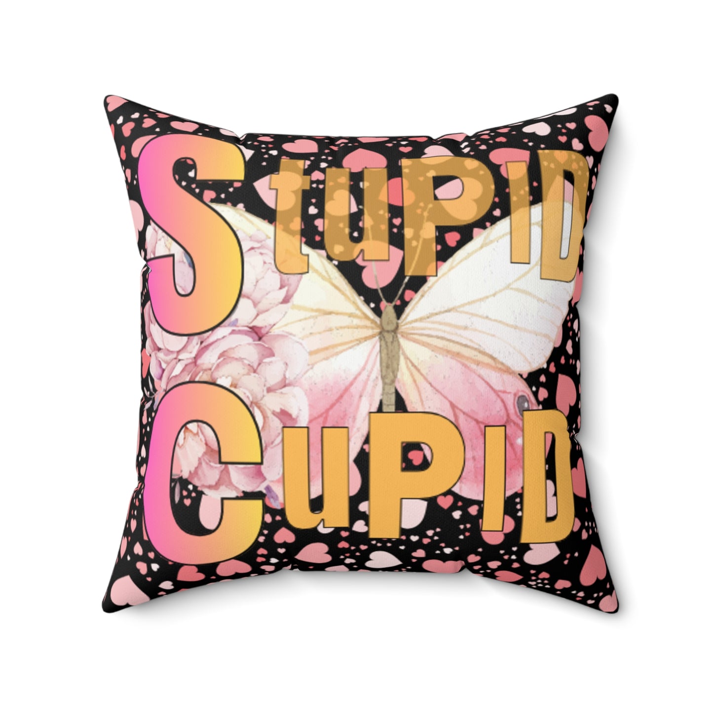 Spun Polyester Square Pillow Stupid Cupid Transformation Butterfly