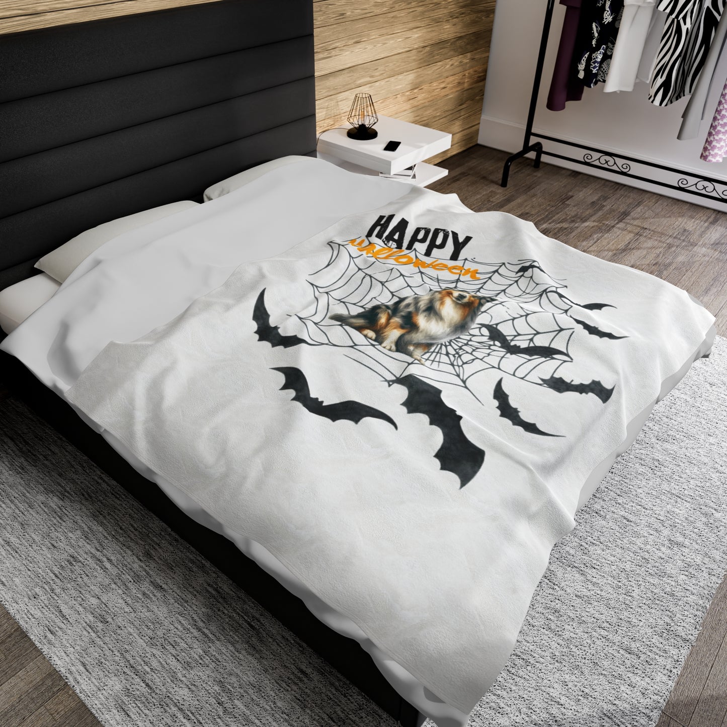 Velveteen Plush Blanket - Australian Shepard Halloween