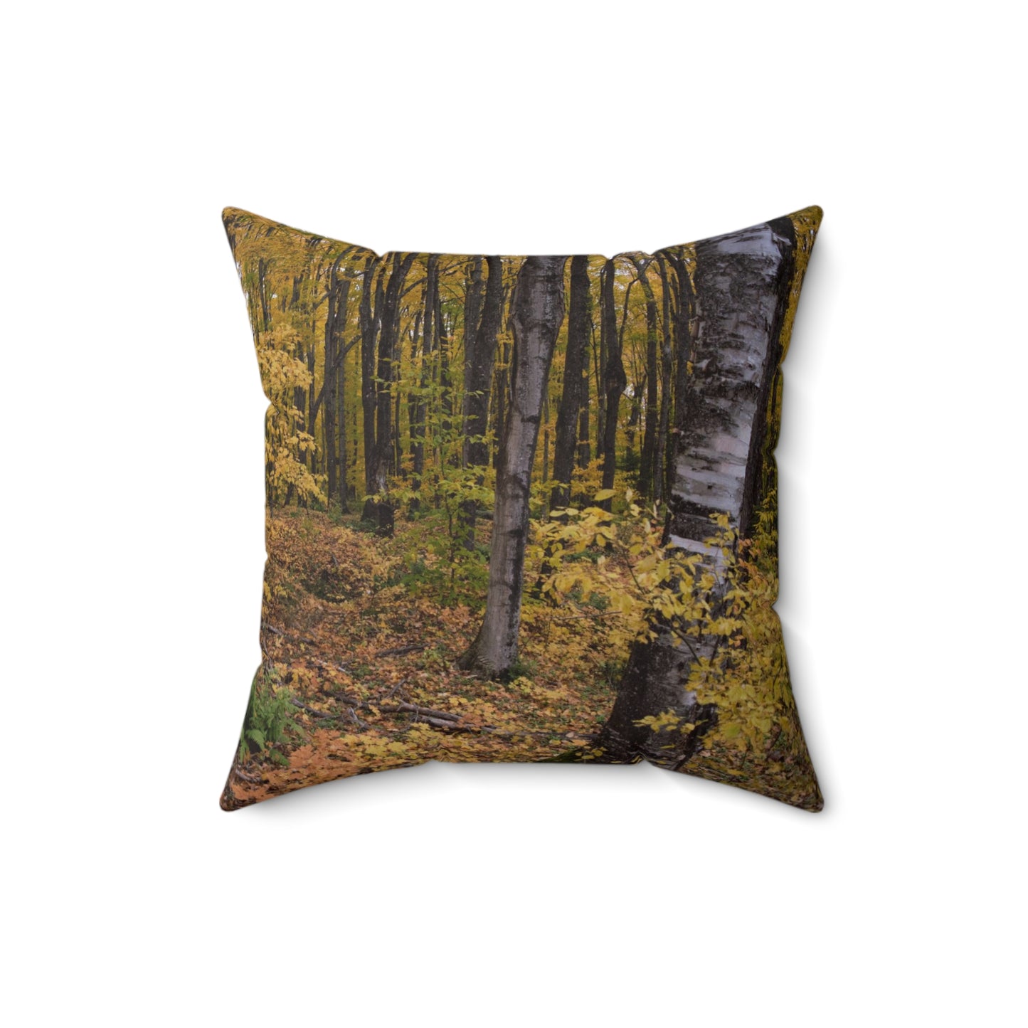 Spun Polyester Square Pillow Fall walk in the woods