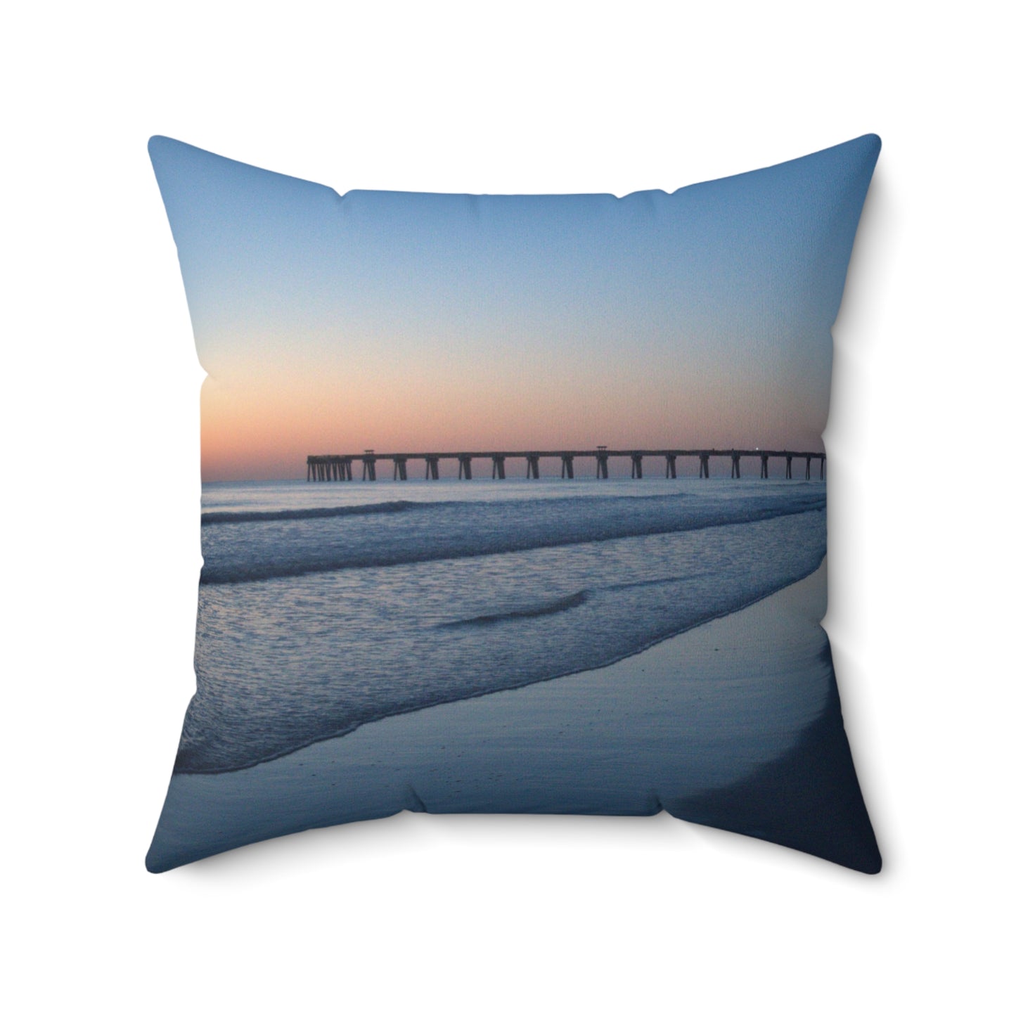 Spun Polyester Square Pillow -Blue hour at the pier