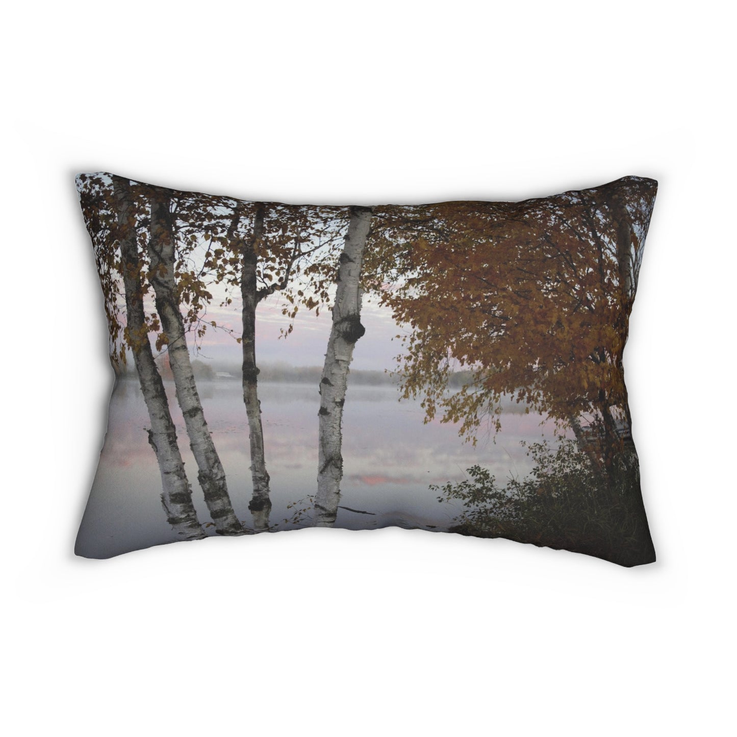 Spun Polyester Lumbar Pillow Birch by the river
