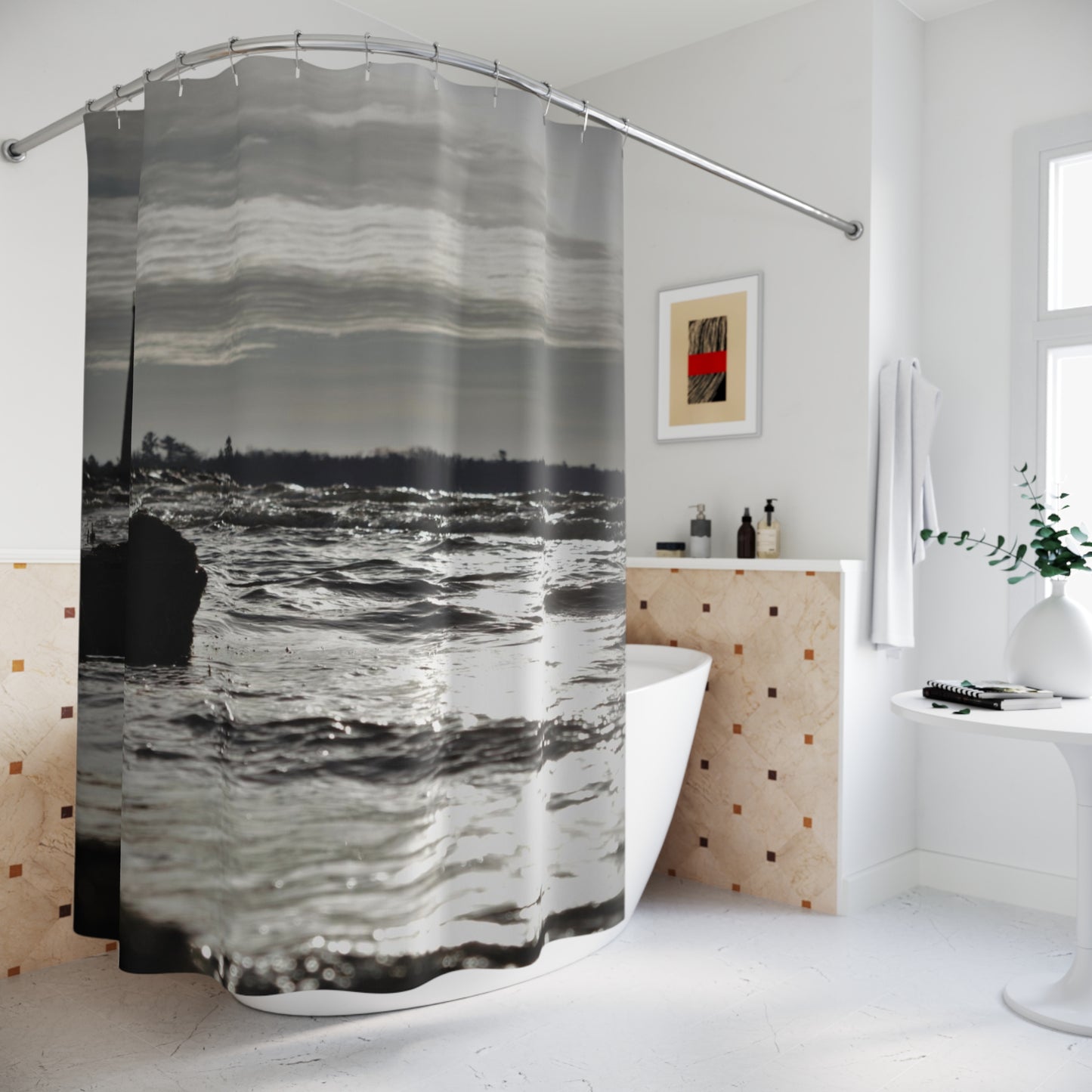 Shower Curtain Winter Light House