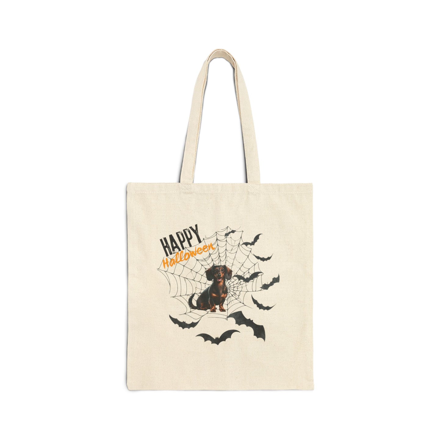 Cotton Canvas Tote Bag - Dachshund and Spider with Trick or Treat