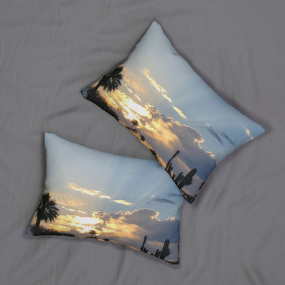 Spun Polyester Lumbar Pillow Morning Sun Beams and Palm Trees