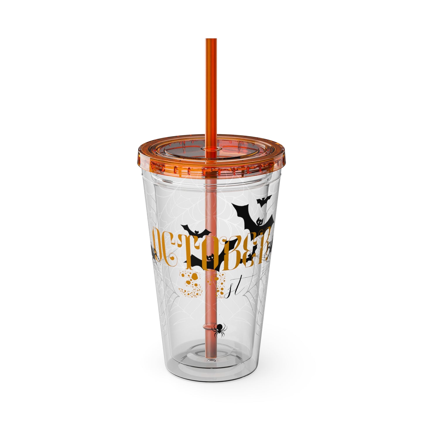 Clear Tumbler with color-matching lid and straw, 16oz  - October 31st