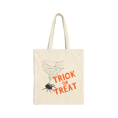 Cotton Canvas Tote Bag - Spider with Trick or Treat