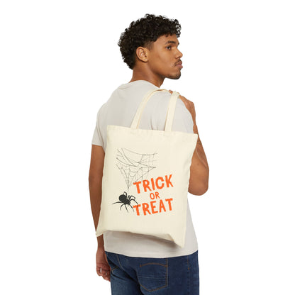 Cotton Canvas Tote Bag - Spider with Trick or Treat