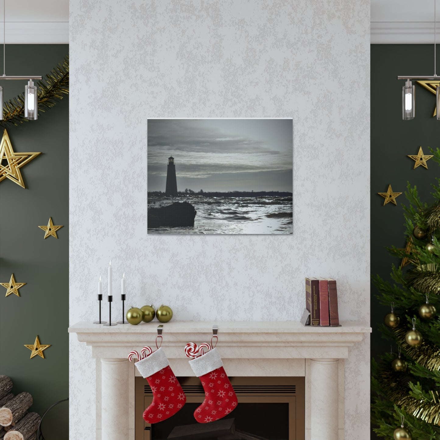 Canvas Gallery Wraps (White Wrap)-Winter Light House