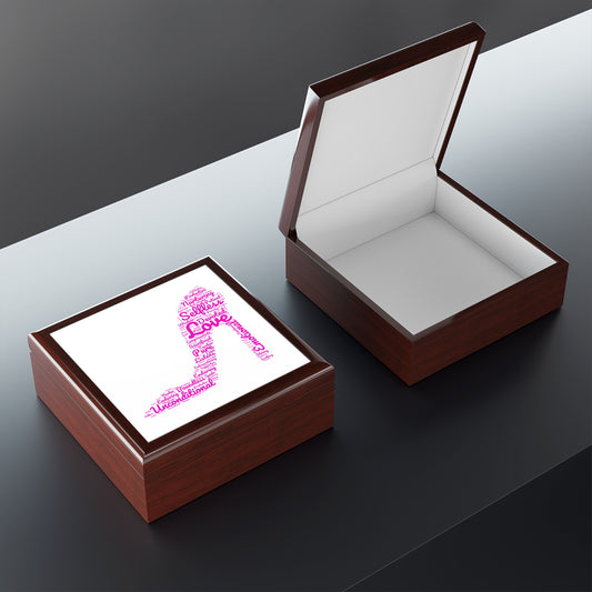 Empowerment High Heel Jewelry Box – White Ceramic Hot Pink with Inspiring Affirmations