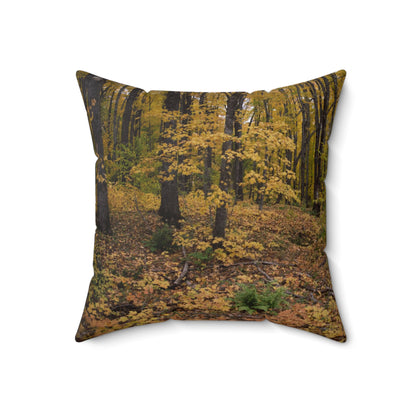 Spun Polyester Square Pillow  Fall walk in the woods