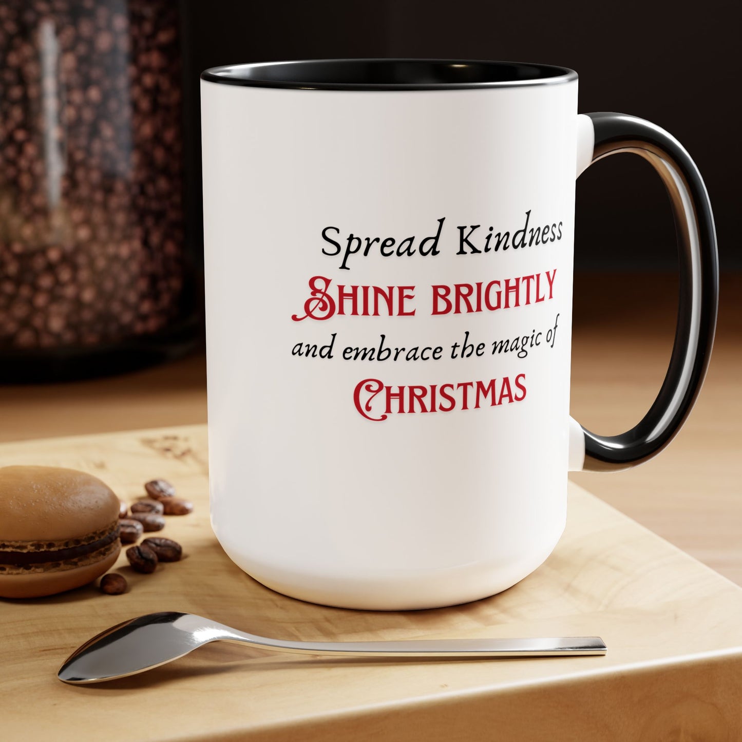 Two-Tone Coffee Mugs, 15oz - Spread Kindness, Shine Brightly