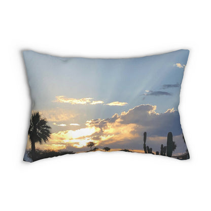 Spun Polyester Lumbar Pillow Morning Sun Beams and Palm Trees