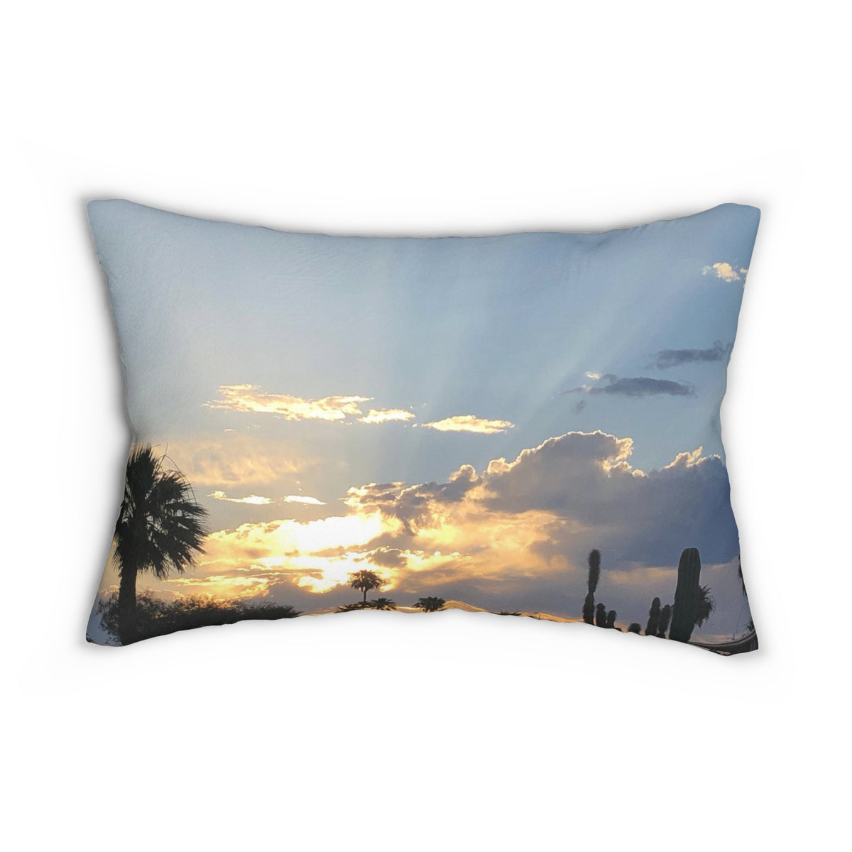 Spun Polyester Lumbar Pillow Morning Sun Beams and Palm Trees