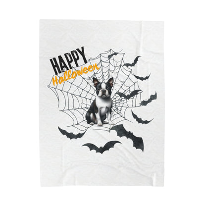 Velveteen Plush Blanket - Boston Terrier Halloween