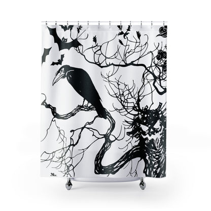 Shower Curtain - Halloween Scary Raven and tree