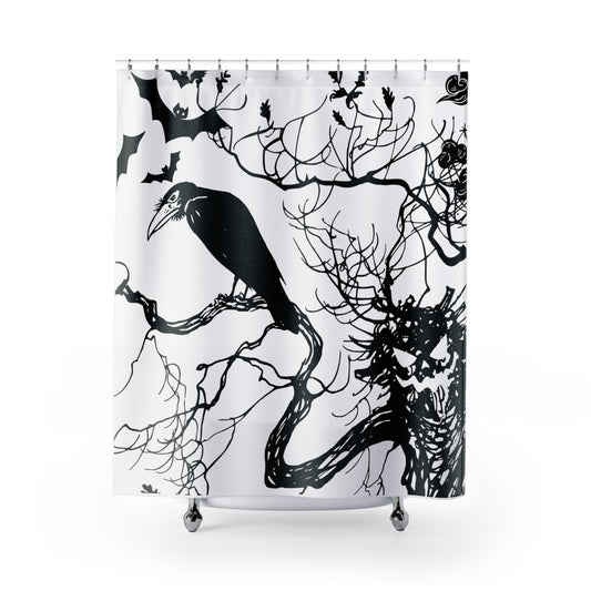 Shower Curtain - Halloween Scary Raven and tree