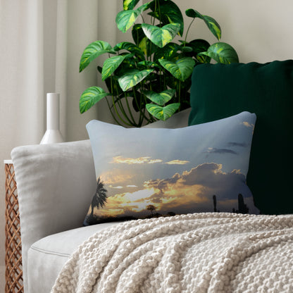 Spun Polyester Lumbar Pillow Morning Sun Beams and Palm Trees