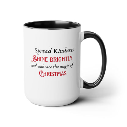 Two-Tone Coffee Mugs, 15oz - Spread Kindness, Shine Brightly