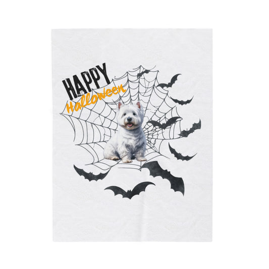 Velveteen Plush Blanket - White Terrier Halloween