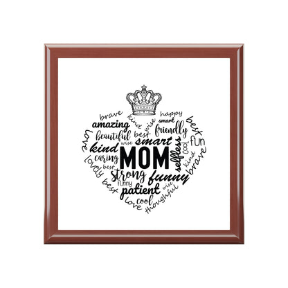 MOM Appreciation Jewelry Box – White Ceramic Affirmations for Mom in a heart shape and crown for the queen she is.