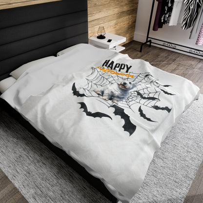 Velveteen Plush Blanket - White Terrier Halloween