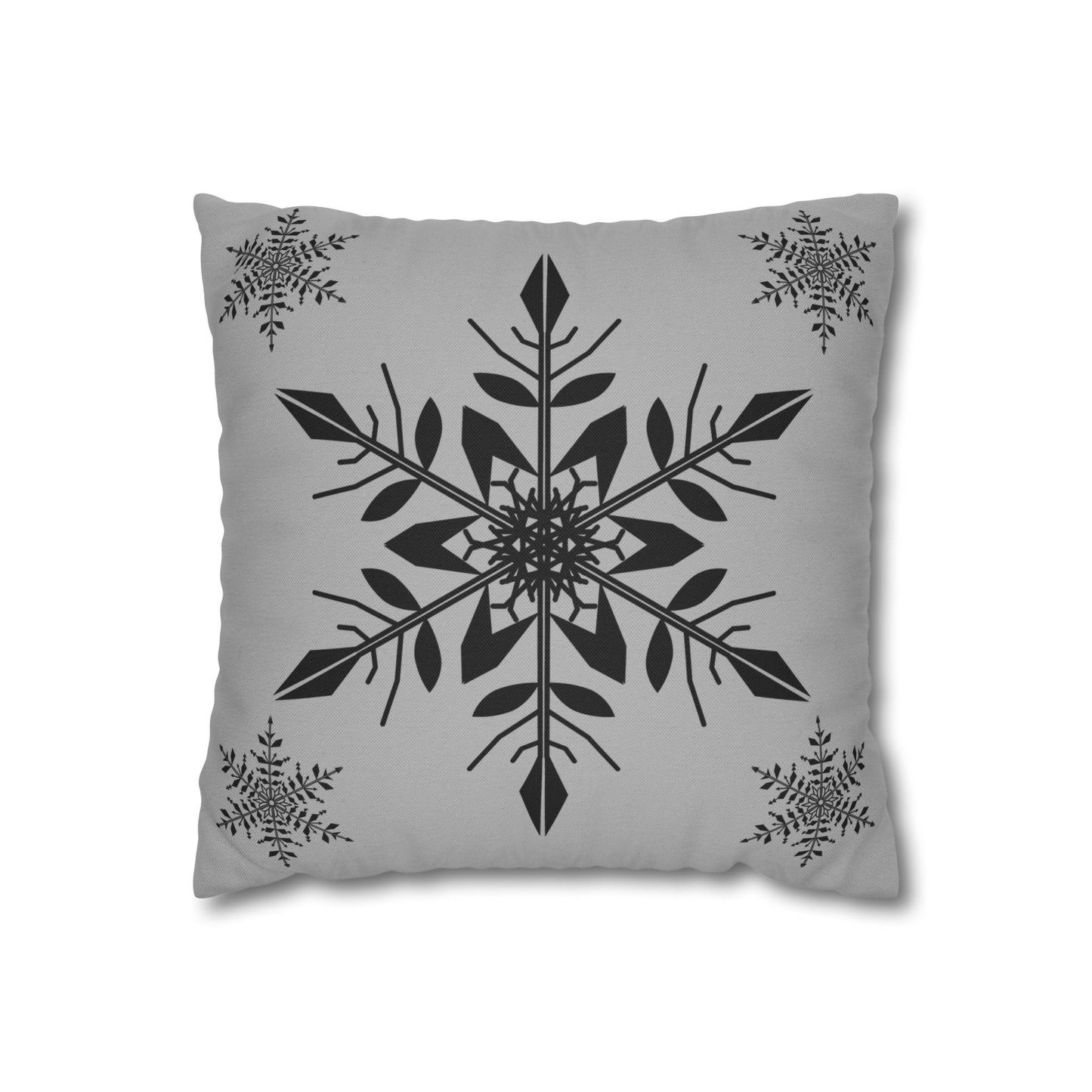Spun Polyester Square Pillowcase - SNOWFLAKES GREY