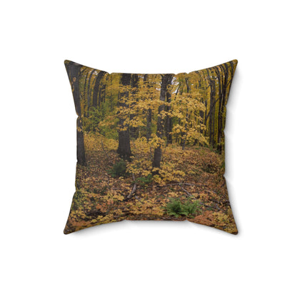 Spun Polyester Square Pillow  Fall walk in the woods