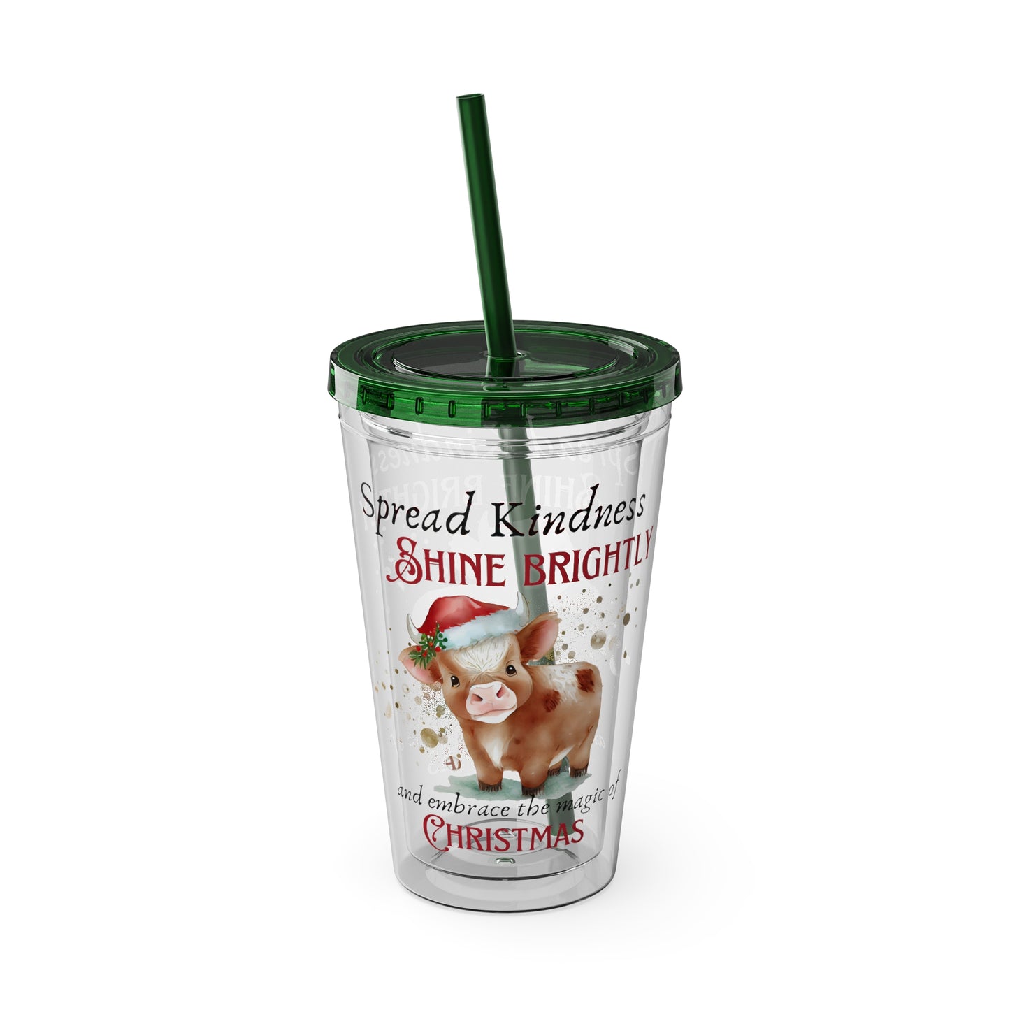 Clear Tumbler with color-matching lid and straw, 16oz  - Magic of Christmas - Baby Cow