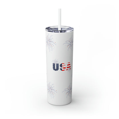 Skinny Tumbler with Straw, 20oz - Happy Birthday America