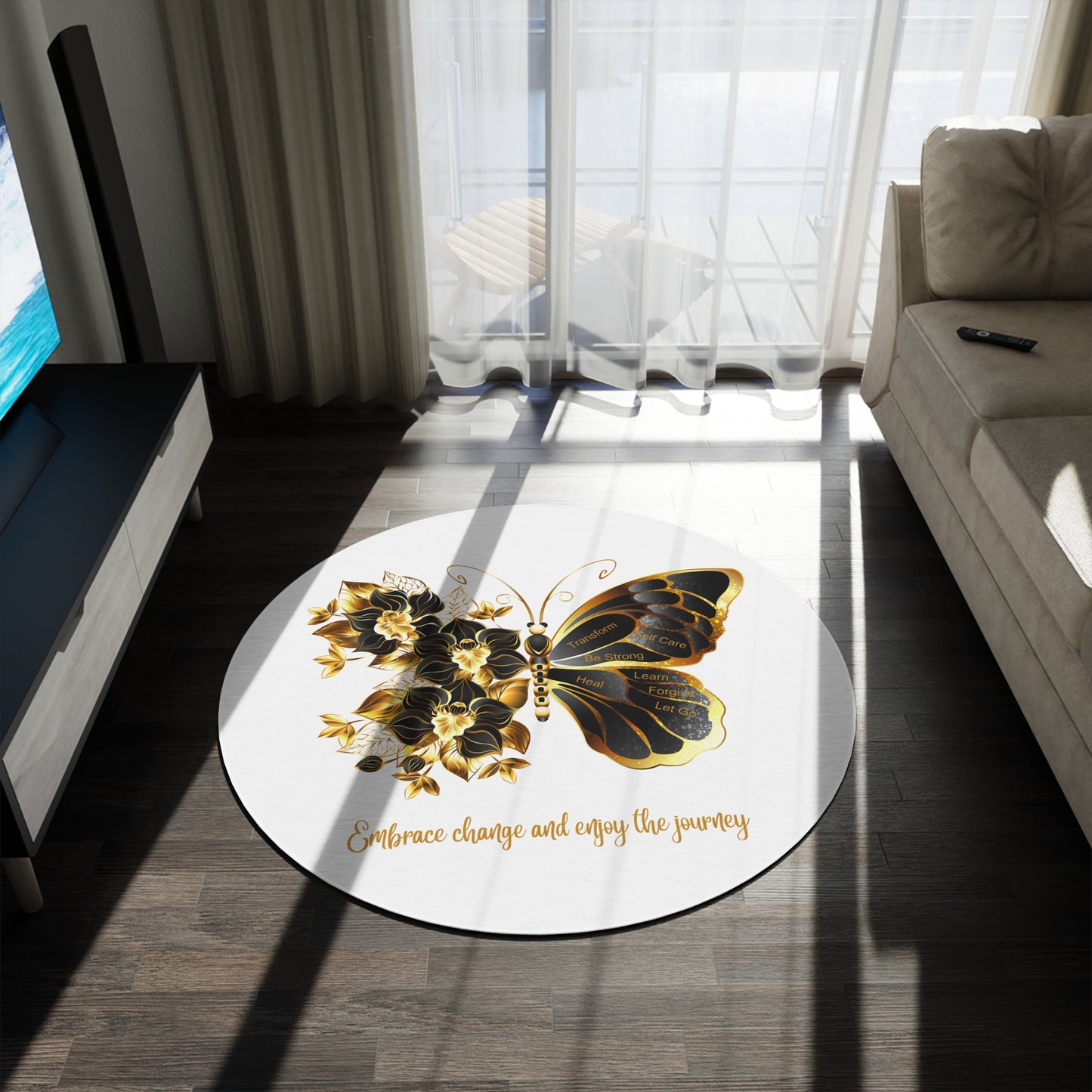 Round Rug Golden Butterfly