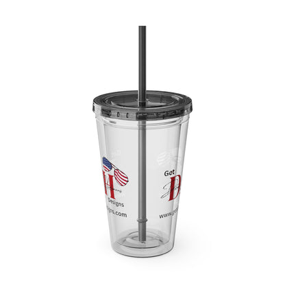 Clear Tumbler with color-matching lid and straw, 16oz  - Carry Your Brand