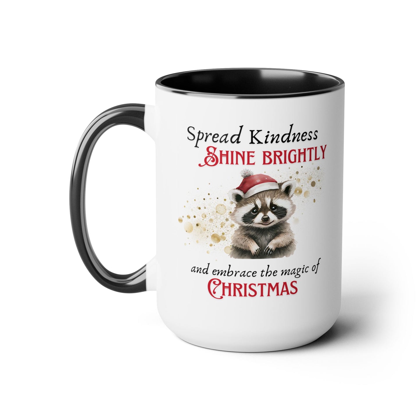 Two-Tone Coffee Mugs, 15oz - Magic of Christmas Raccoon