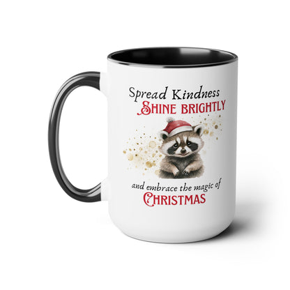 Two-Tone Coffee Mugs, 15oz - Magic of Christmas Raccoon