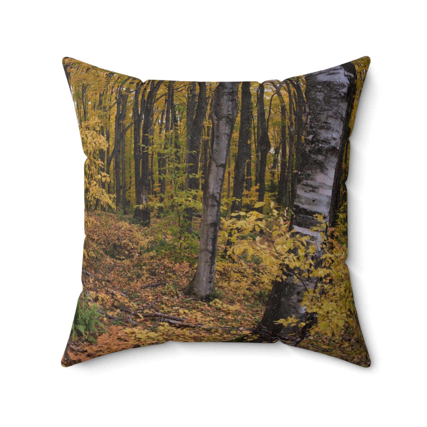 Spun Polyester Square Pillow  Fall walk in the woods