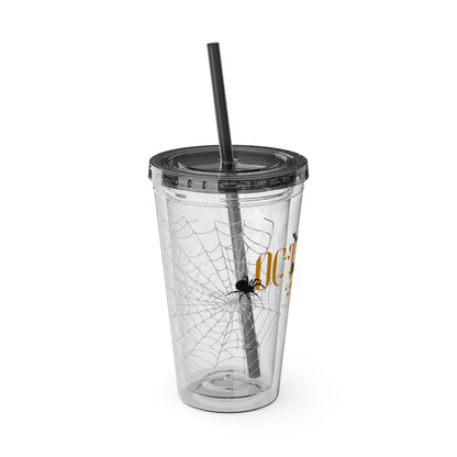 Clear Tumbler with color-matching lid and straw, 16oz  - October 31st