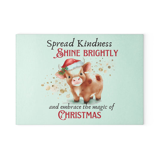 Glass Cutting Board - Baby Cow with the Magic of Christmas