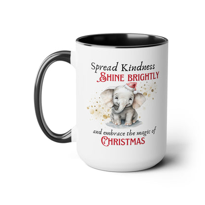 Two-Tone Coffee Mugs, 15oz - Magic of Christmas Elephant